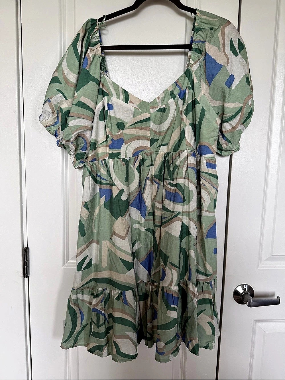 Nine West Abstract Puff Sleeve Sweetheart Neckline Babydoll Dress XXL
